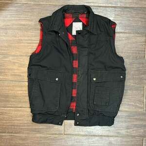 Vintage Expeditions Vest Mens medium Black flannel Lined Hunting cargo Pocket